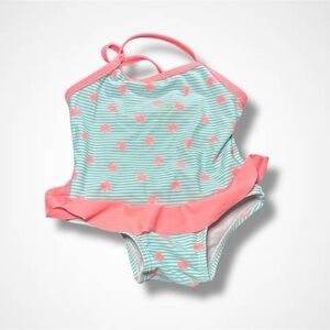 Peach Print Turquoise Baby Swimsuit